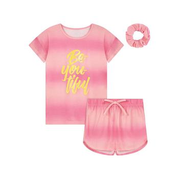 Sleep On It | Little Girls T-shirt and Shorts with Scrunchie Pajama Set, 3 Piece商品图片,6折×额外8折, 独家减免邮费, 额外八折