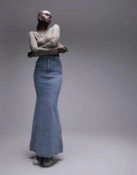 Topshop Tall | Topshop Tall highwaist denim fishtail skirt in bleach,商家ASOS,价格¥307