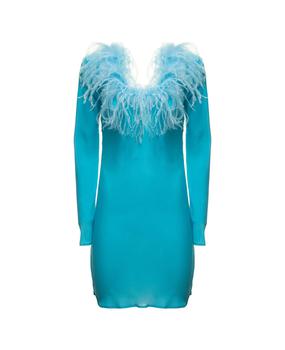 推荐Light Blue Crepe De Chine Dress With Feathers Gianluca Capannolo Woman商品