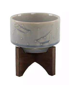 Flora Bunda | Constellation Ceramic Planter Pot on Wood Stand, 4.25",商家Macy's,价格¥247