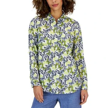 Charter Club | Petite Linen Butterfly-Print Long-Sleeve Shirt, Created for Macy's 1.7折