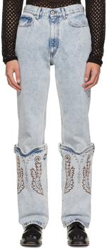 推荐SSENSE 独家发售蓝色 Cowboy Cuff Wide 牛仔裤商品