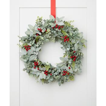 Martha Stewart | Holiday Lane Wreaths, Plastic Floral Berry Lambs Ear Wreath, Created for Macy's商品图片,4.9折
