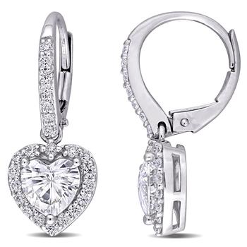 商品Amour | 2 CT DEW Created Moissanite Heart Halo Leverback Earrings In 10K White Gold,商家Jomashop,价格¥3598图片