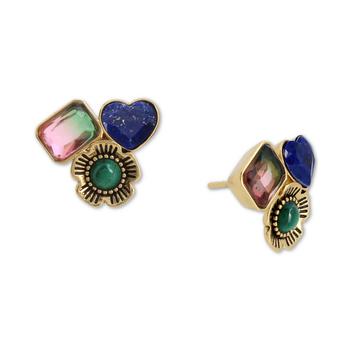 商品Gold-Tone Mixed Gemstone Charm Cluster Stud Earrings图片