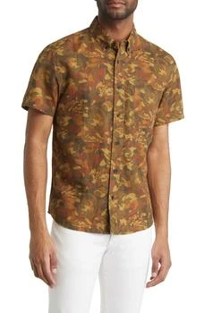 推荐Tuscumbia Camouflage Short Sleeve Linen & Cotton Button-Down Shirt商品