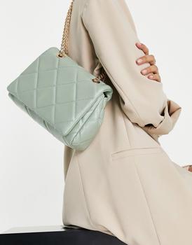 product ASOS DESIGN shoulder bag with diamond quilt in sage green image
