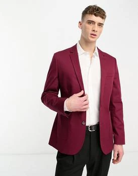 ASOS | ASOS DESIGN wedding skinny cotton blazer in burgundy 5.4折