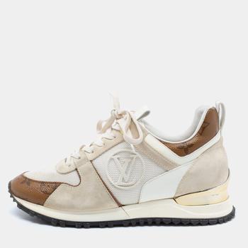 lv低帮鞋, [二手商品] Louis Vuitton | Louis Vuitton White/Brown Leather And Monogram Canvas Run Away Low Top Sneakers Size 35.5商品图片 