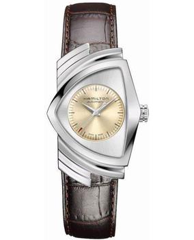 推荐Hamilton Ventura Automatic Silver Dial Brown Leather Strap Women's Watch H24515521商品