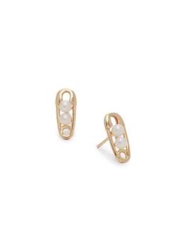 商品Saks Fifth Avenue | 14K Yellow Gold & 3MM Freshwater Pearl Safety Pin Stud Earrings,商家Saks OFF 5TH,价格¥1191图片