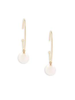 BELPEARL | 8MM White Freshwater Pearl & 18K Yellow Gold Hoop Earrings商品图片,5折