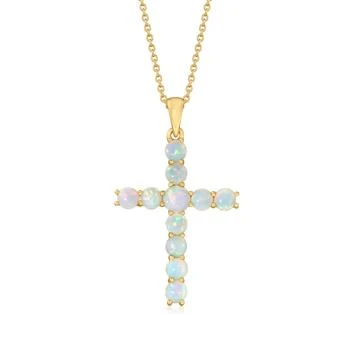 Ross-Simons | Ross-Simons Ethiopian Opal Cross Pendant Necklace in 18kt Gold Over Sterling 5.3折起, 独家减免邮费