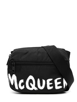 小棕瓶腰包, NA | Black printed McQueen graffiti signature belt bag商品图片 