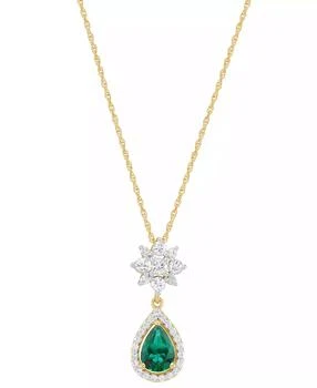 Macy's | Lab-Created Emerald (5/8 ct. t.w.) & Lab-Created White Sapphire (1/2 ct. t.w.) Pendant Necklace in 14k Yellow Gold-Plated Sterling Silver, 16" + 2" extender,商家Macy's,价格¥874