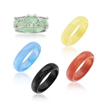 商品Ross-Simons Multicolored Jade Jewelry Set: 5 Interchangeable Bands With Sterling Silver Ring Jacket图片