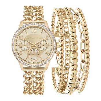 KENDALL & KYLIE | Women's Double Gold Tone Stainless Steel Strap Analog Watch and Layered Bracelet Set 40mm商品图片,