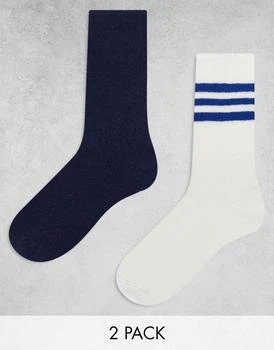 ASOS | ASOS DESIGN 2 pack sock in towelling with navy stripe 