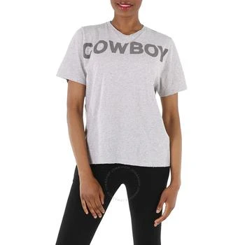 推荐Ladies Grey Distressed Cowboy Print T-Shirt商品