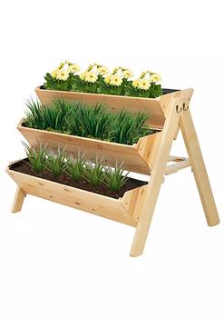 商品47'' 3 Tiers Wooden Raised Garden Bed Plant Stand with Side Hooks Storage Clapboard for Tools Great for Flowers Herbs Vegetables Natural图片
