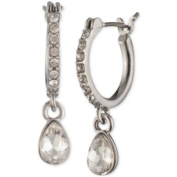 商品Silver-Tone Pear-Shape Crystal Charm Pavé Huggie Hoop Earrings图片