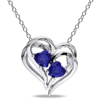商品1 1/8 CT TGW Created Blue Sapphire Heart and 0.02 CT TW Diamond Pendant with Chain in Sterling Silver图片