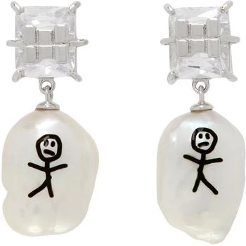 JIWINAIA | Silver & White Earthling Pearl Earrings,商家Ssense US,价格¥2235