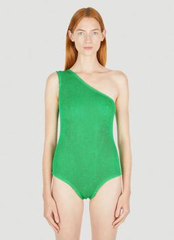 推荐One Shoulder Crinkle Swimsuit in Green商品