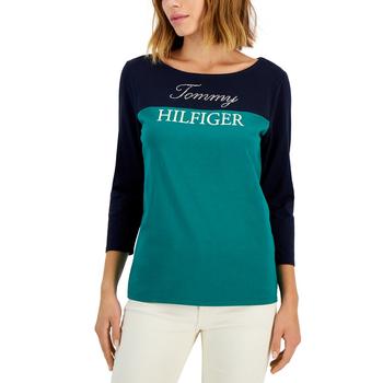 Tommy Hilfiger | Women's Rhinestone Logo Colorblocked T-Shirt商品图片,