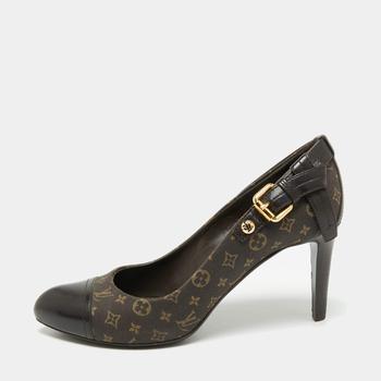 lv鞋真假, [二手商品] Louis Vuitton | Louis Vuitton Brown Monogram Canvas Mini Lin Barbara Leather Cap Pointed Toe Pumps Size 36商品图片 满1件减$100, 满减