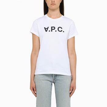 推荐Navy logo-print white t-shirt商品