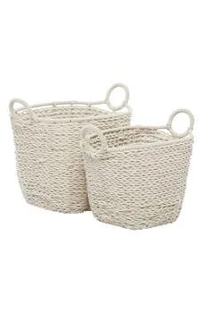 推荐White Cotton Bohemian Storage Basket with Handles - Set of 2商品