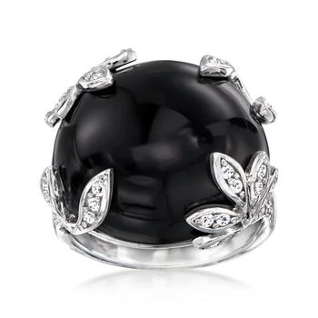 Ross-Simons | Onyx Leaf Ring With . White Topaz in Sterling Silver,商家Premium Outlets,价格¥946