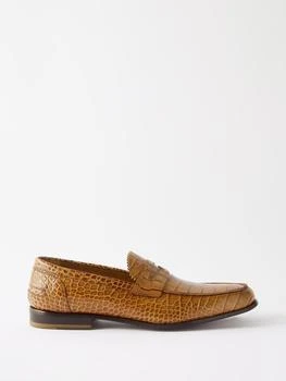 推荐Bolama croc-embossed leather penny loafers商品