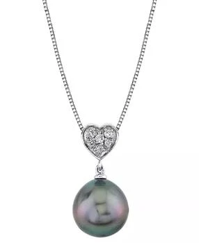 Macy's | Cultured Tahitian Pearl (10mm) & Diamond Accent Heart 18" Pendant Necklace in 14k White Gold,商家Macy's,价格¥1963