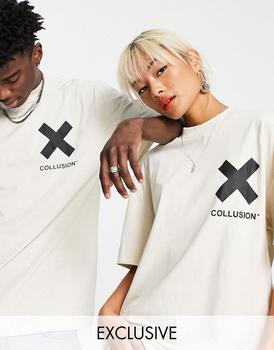 商品COLLUSION Unisex logo organic cotton t-shirt in off-white图片