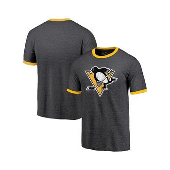 Majestic, Majestic | Men's Threads Heathered Black Pittsburgh Penguins Ringer Contrast Tri-Blend T-shirt商品图片 7.4折