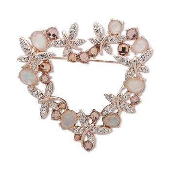 商品Rose Gold-Tone Crystal & Mother-of-Pearl Dragonfly Heart Pin,商家Macy's,价格¥144图片