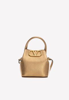 推荐Mini VLogo Bucket Bag in Metallic Leather商品