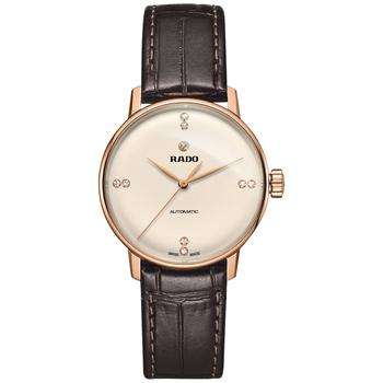 美国雷达女表, Rado | Women's Swiss Automatic Coupole Classic Diamond Accent Dark Brown Leather Strap Watch 32mm R22865765商品图片 
