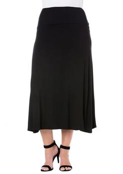 推荐Plus Size Elastic Waist Solid Color Maxi Skirt商品