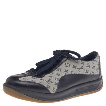 lv低帮鞋, [二手商品] Louis Vuitton | Louis Vuitton Navy Blue Leather And Monogram Canvas Low Top Sneakers Size 38.5商品图片 8.4折, 满1件减$100, 满减