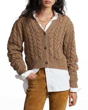 商品Ralph Lauren | Cable Wool-Blend Puffed-Sleeve Cardigan,商家Neiman Marcus,价格¥2041图片