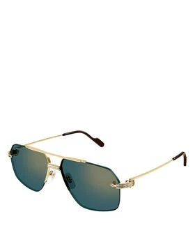 Cartier | Première de Cartier 24K Gold & Platinum Plated Navigator Sunglasses, 60mm 