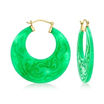 Ross-Simons | Ross-Simons Carved Jade Phoenix Hoop Earrings in 14kt Yellow Gold,商家Premium Outlets,价格¥1858