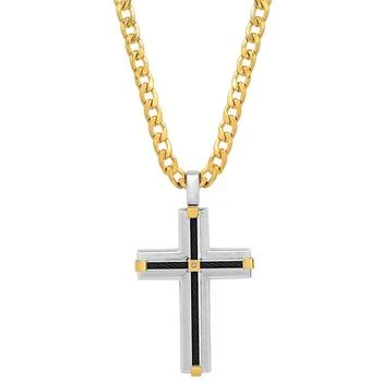 STEELTIME | Men's 18K Gold Plated Tri-Tone Cross Pendant Necklace, 24",商家Macy's,价格¥469