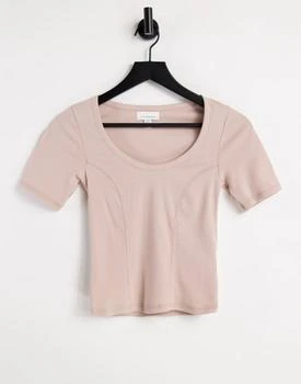 Topshop | Topshop short sleeve scoop t-shirt in beige 6.6折
