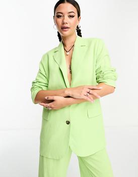 推荐Weekday Isa co-ord linen mix blazer in pastel green exclusive to ASOS商品