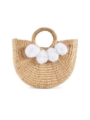 推荐Camryn Faux Fur Pom-Pom Seagrass Tote商品