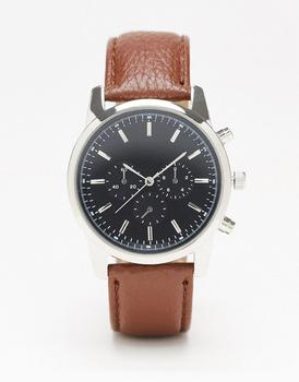 推荐Topman watch with leather strap in brown商品